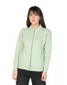 Women Cotton Blend Zipper Sweatshirt Green
